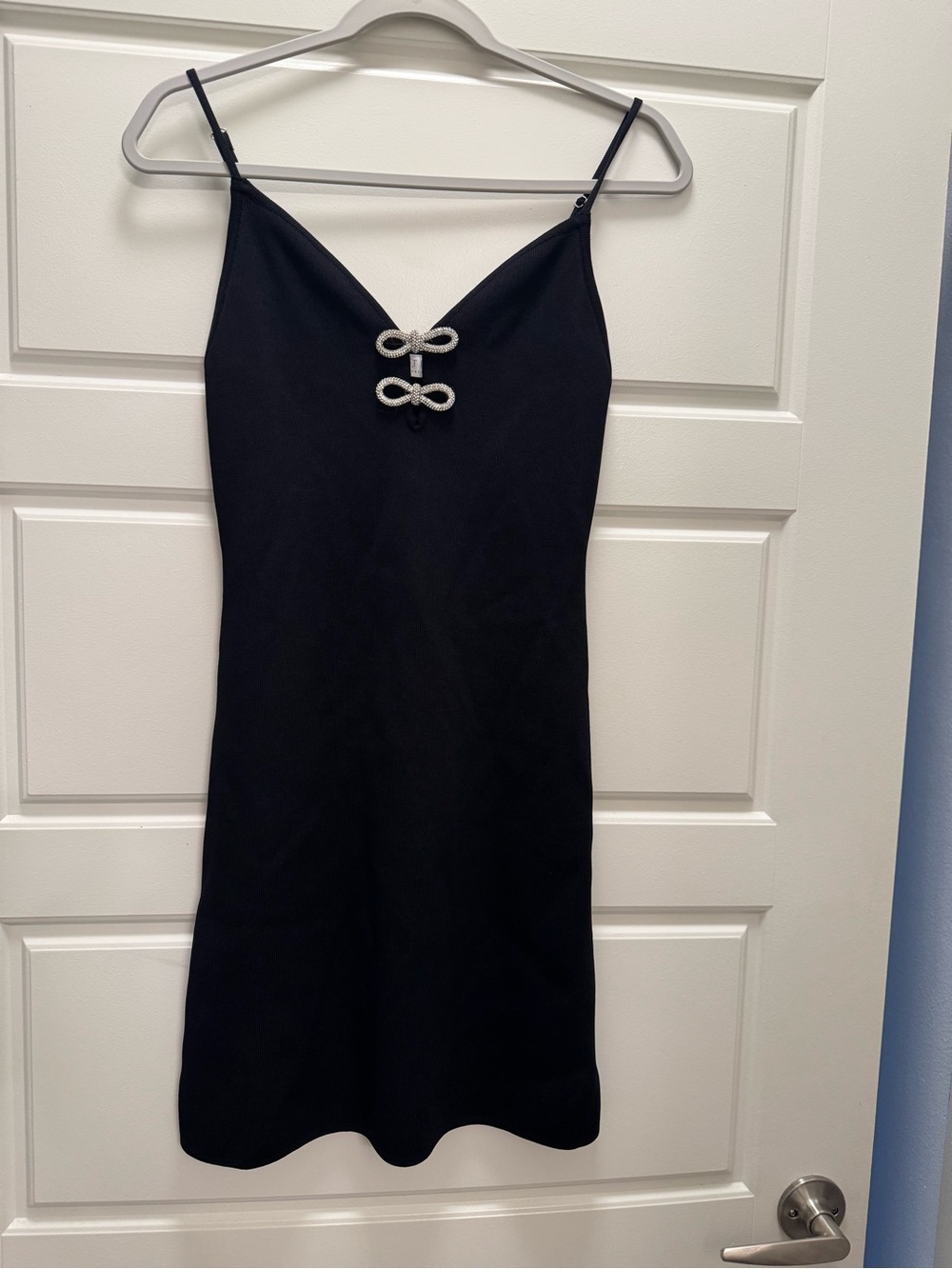 ASTR the label black rhinestone bow knit mini black dress